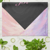 Roze en zwarte monogram theedoek (Gevouwen)