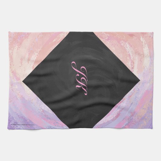 Roze en zwarte monogram theedoek (Horizontaal)