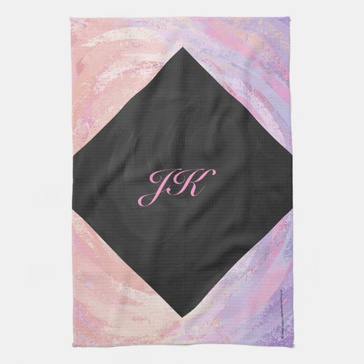 Roze en zwarte monogram theedoek (Verticaal)