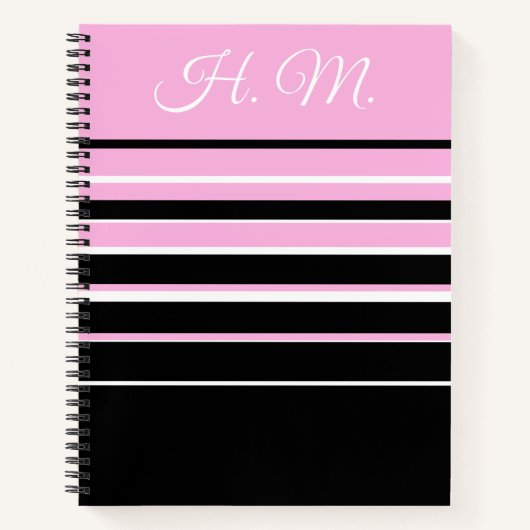Roze en zwarte monogrammen notitieboek (Voorkant)