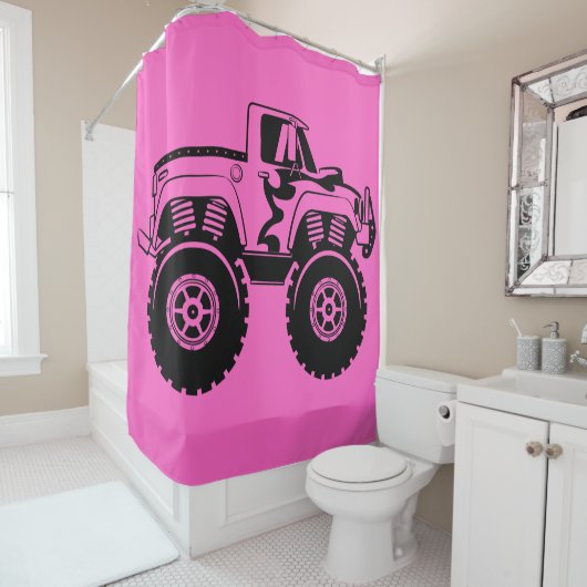 Roze en zwarte monster Tuck Shower Curtain Douchegordijn (In situ)