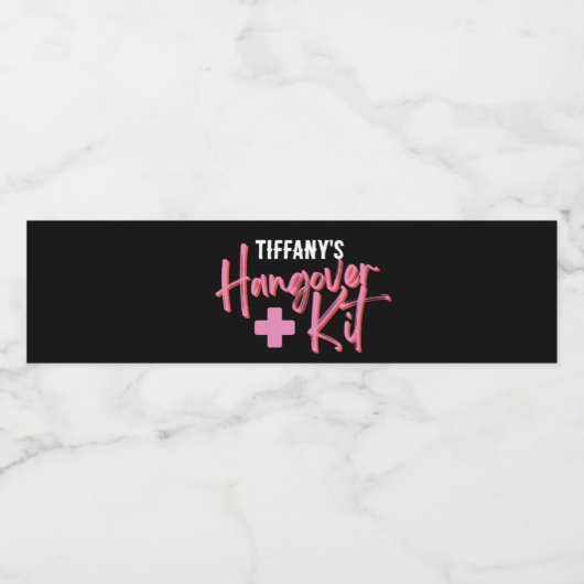 Roze en zwarte NoodHangover Kit Waterfles Etiket (Enkel label)