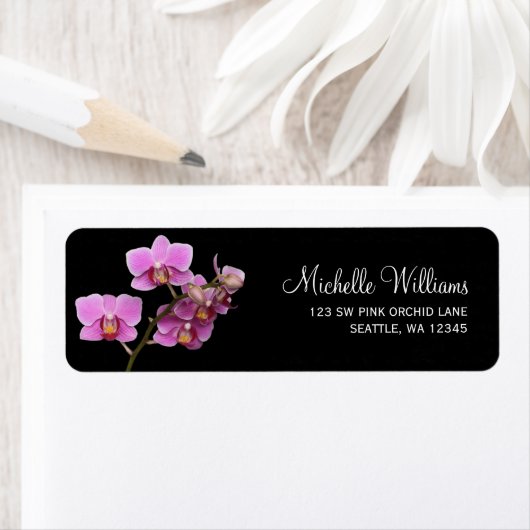 Roze en zwarte orchidee retouradres etiket (Insitu)