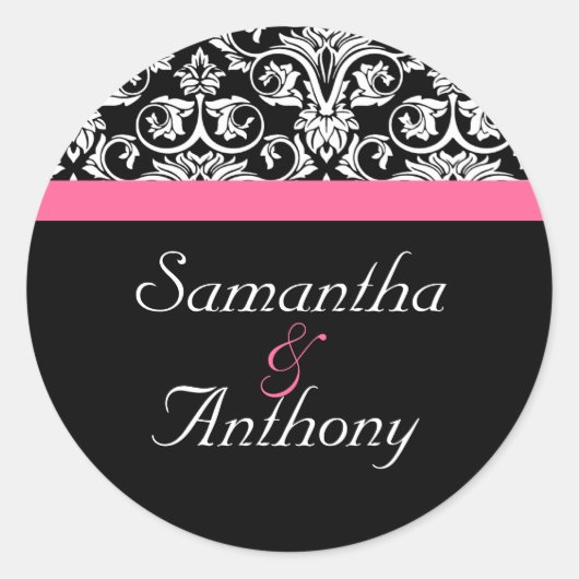 Roze en Zwarte Passie Matching Envelope Seal Ronde Sticker (Voorkant)