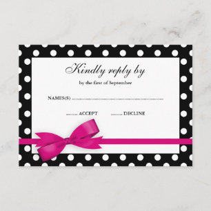 Roze en zwarte poka Dot Bow RSVP Kaartje