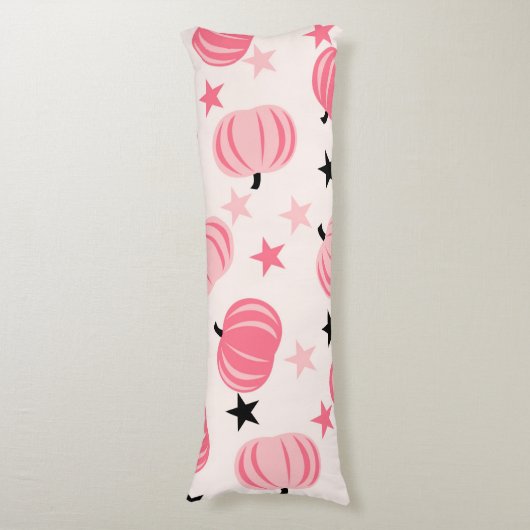 Roze en zwarte pompoen met sterren Halloween & Her Lichaamskussen (Voorkant Verticaal)