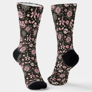 Roze en Zwarte Pompoen, Web en Roos Patroon Sokken
