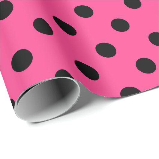 Roze en zwarte pooldots cadeaupapier (Rol Hoek)