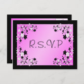 Roze en zwarte R.S.V.P Briefkaart (Voorkant / Achterkant)