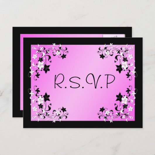 Roze en zwarte R.S.V.P Briefkaart (Voorkant / Achterkant)