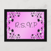 Roze en zwarte R.S.V.P Briefkaart (Voorkant)