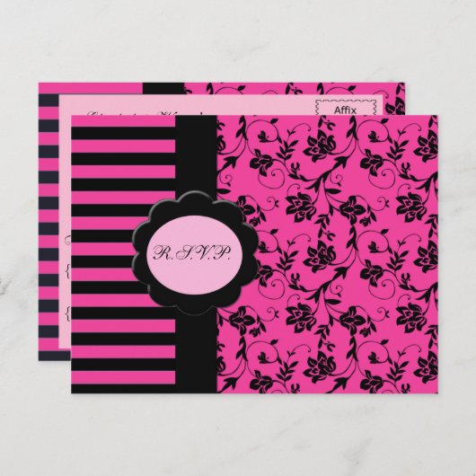 Roze en zwarte R.S.V.P. Kaart (Voorkant / Achterkant)
