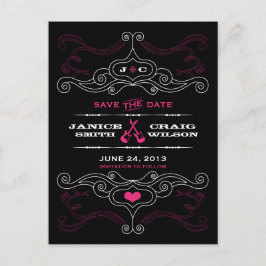 Roze en Zwarte Rock 'n' Roll Muziek Thema Trouwdag Aankondigingskaart