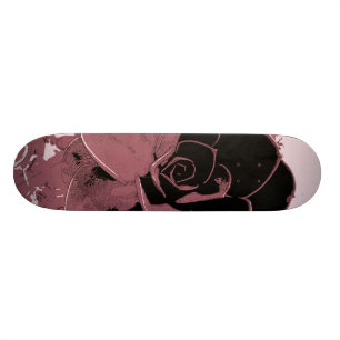 Roze en zwarte Roos Pop Kunstskateboard Skateboard