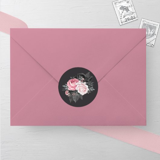Roze en zwarte Rozen bruiloft Ronde Sticker