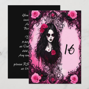 Roze en zwarte Rozen Ghost Girl Sweet 16 Verjaarda Kaart
