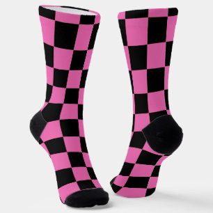 Roze en Zwarte Schaakbord Patroon Sokken