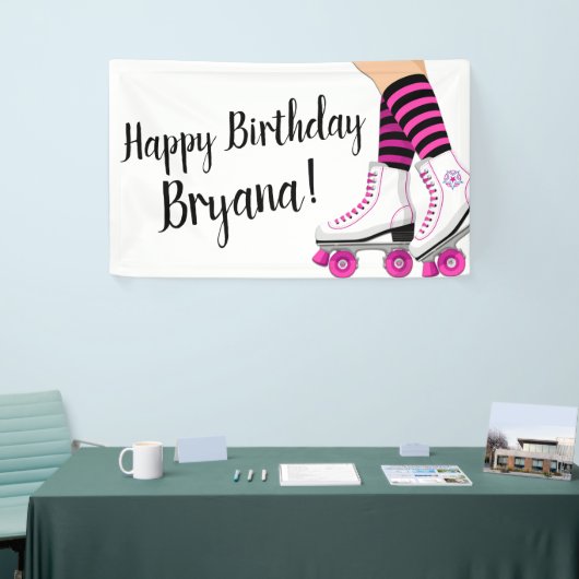 Roze en zwarte Schaats met draagtas Spandoek (Beurs)