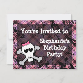 Roze en Zwarte Schedel Hart Party Uitnodigingen