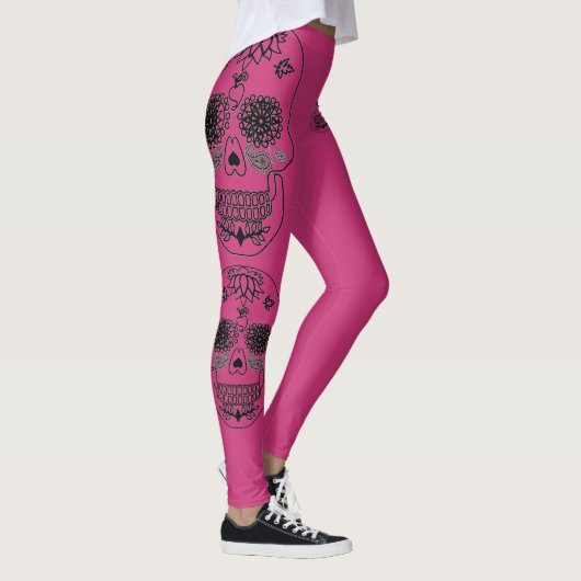 Roze en zwarte schedel leggings (Rechts)