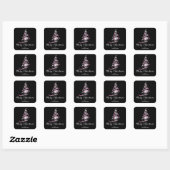 Roze en zwarte sierkerst vierkante sticker (Vel)