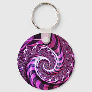 Roze en Zwarte Spiraal Illusion Button Sleutelring Sleutelhanger