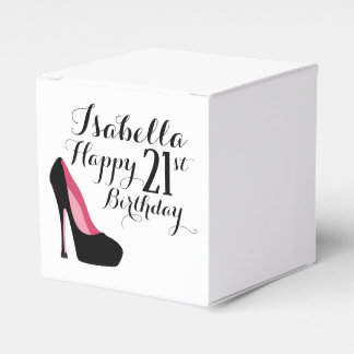 Roze en zwarte Stiletto Happy Birthday Bedankdoosjes