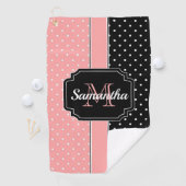 Roze en zwarte Stippen Golfhanddoek (Insitu)