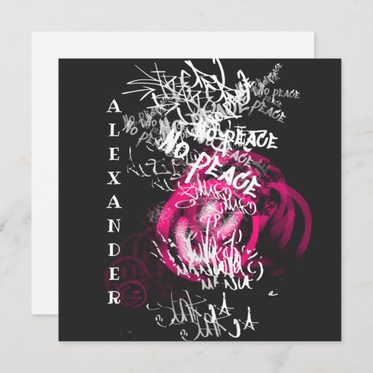 Roze en zwarte straat Art Graffiti Flat Kaart (Voorkant / Achterkant)