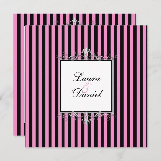Roze en zwarte strepen met zilverscrollers kaart (Voorkant / Achterkant)