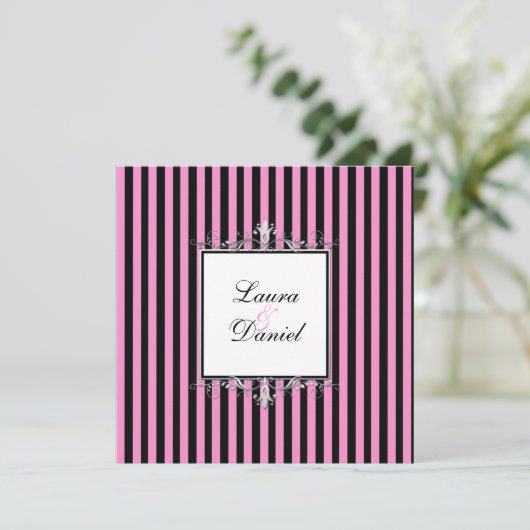 Roze en zwarte strepen met zilverscrollers kaart (Staand voorkant)