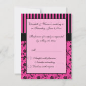 Roze en zwarte Striped RSVP-kaart RSVP Kaartje (Achterkant)