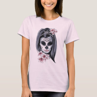 Roze en zwarte suikerschedel Hippie Girl T-shirt