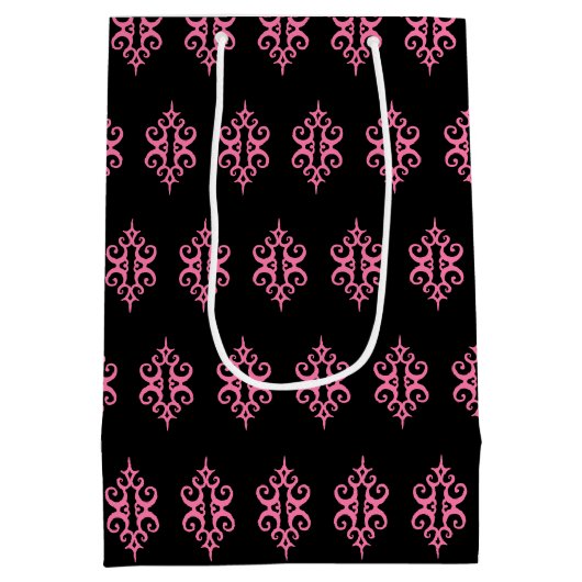 roze en zwarte tas met wieltjes medium cadeauzakje (Achterkant)