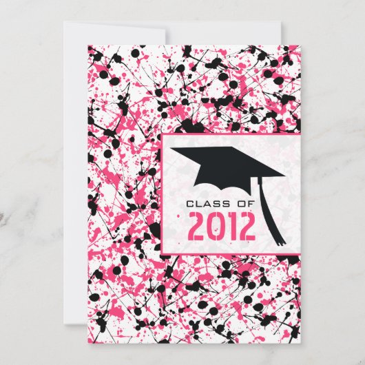 Roze en zwarte verf Splatter 2012 Graduation Kaart (Voorkant)