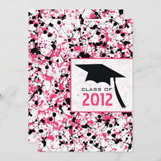 Roze en zwarte verf Splatter 2012 Graduation Kaart (Voorkant / Achterkant)