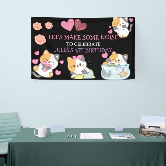 roze en zwarte verjaardagsbanner voor baby meisjes spandoek (Beurs)