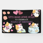 roze en zwarte verjaardagsbanner voor baby meisjes spandoek (Horizontaal)