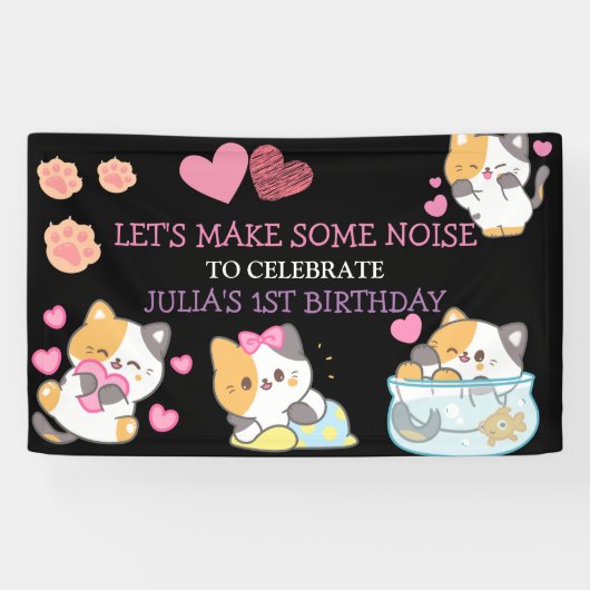 roze en zwarte verjaardagsbanner voor baby meisjes spandoek (Horizontaal)