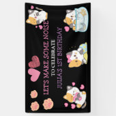 Roze en zwarte verjaardagsbanner voor baby meisjes spandoek (Verticaal)