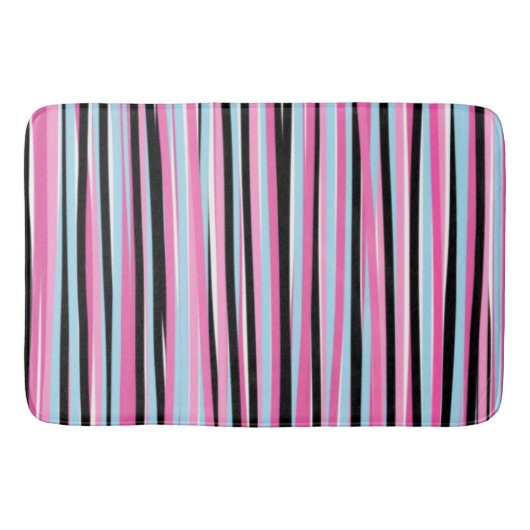 Roze en zwarte verticale strepen badmat (Voorkant)