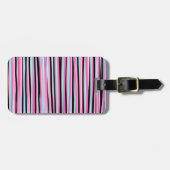 Roze en zwarte verticale strepen bagagelabel (Voorkant horizontaal)