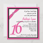 Roze en Zwarte Vierkant Zachte Zestien Uitnodiging (Voorkant)
