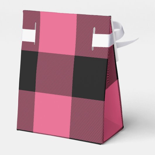Roze en zwarte vierkantjes buffelplaat bedankdoosjes (Achterkant)