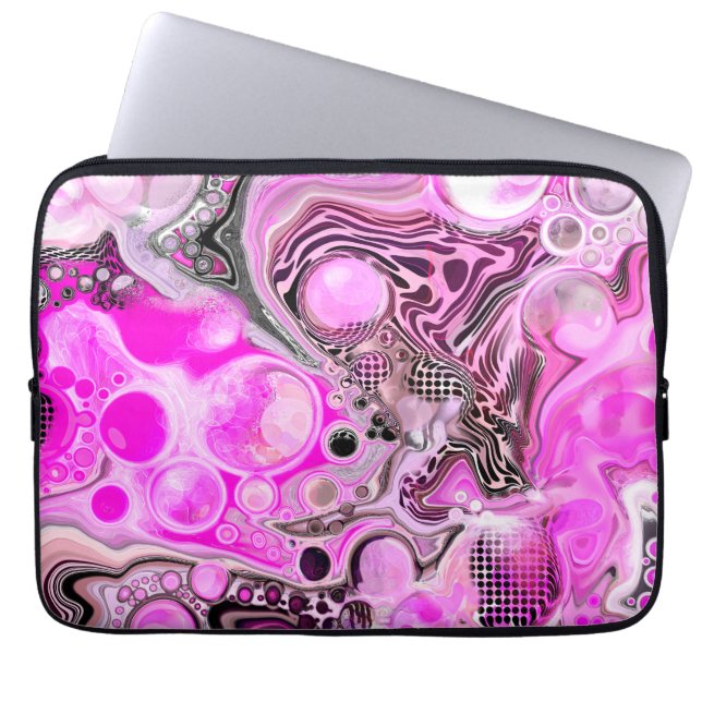 Roze en zwarte vlecht laptop sleeve (Voorkant)