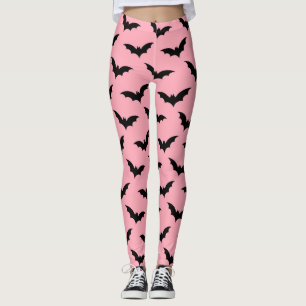 Roze en Zwarte Vleermuizen Halloween Leggings