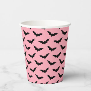 Roze en zwarte vleermuizen Halloween Papieren Bekers