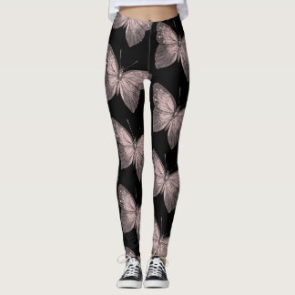 Roze en zwarte vlinder Leggings
