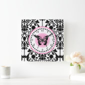 Roze en zwarte vlinderklok vierkante klok (Huis)