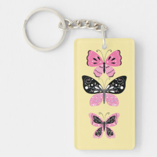 Roze en zwarte vlinders sleutelhanger